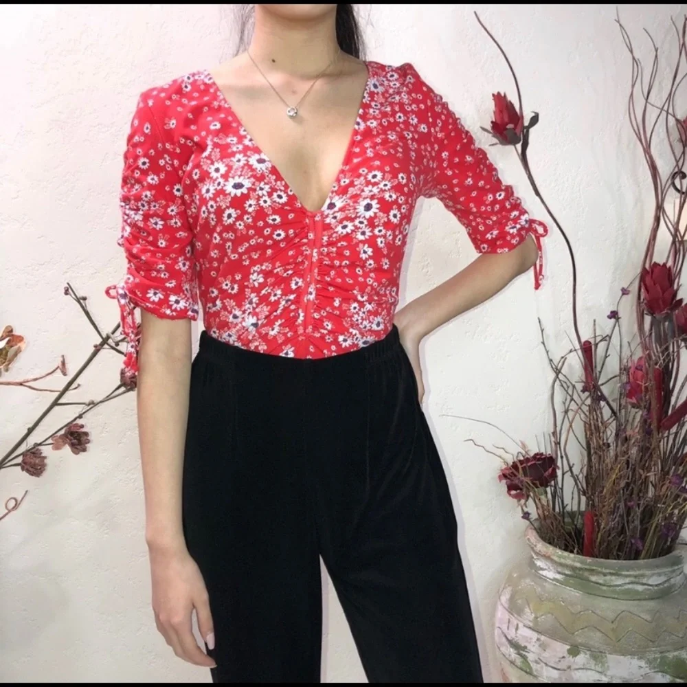 Free People Red Floral Print Body Suit - Small - Picture 3 of 9